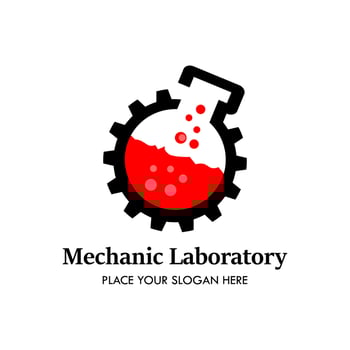 Mechanic laboratory  logo design template illustration. there are  beaker, gear. this is good for science, factory, mechanic, laboratory, research, industrial, automotive, biology etc vector
