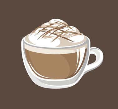 Hot chocolate with foam in a glass mug vector illustration. Clip art for print, cafe, menu, restaurants, coffee shops, etc.