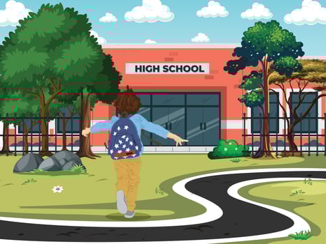 Schoolboy with large retro backpack walking away with his head down vector drawing, Hand drew the illustration on schoolboy