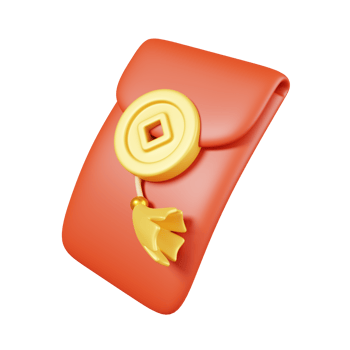 Angpao aka. CNY red envelope isolated. Chinese new year elements icon. 3D illustration png