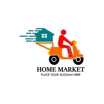 Home market delivery logo design template illustration. There are motorcycle and home vector