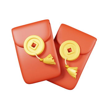 Angpao aka. CNY red envelopes isolated. Chinese new year elements icon. 3D illustration png