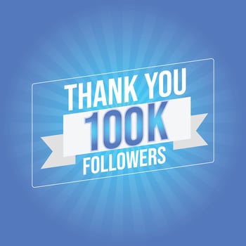Thank you 100000 followers congratulation template banner. 100k followers celebration vector