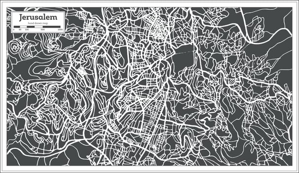 Jerusalem Israel City Map in Retro Style. vector