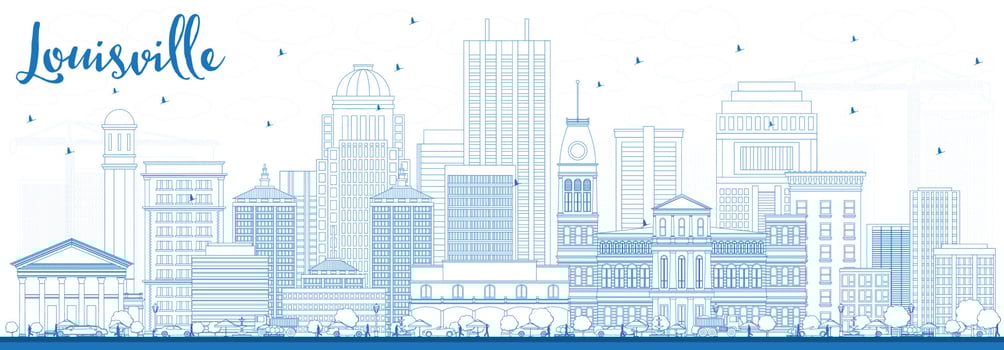 Outline Louisville Skyline with Blue Buildings. vector