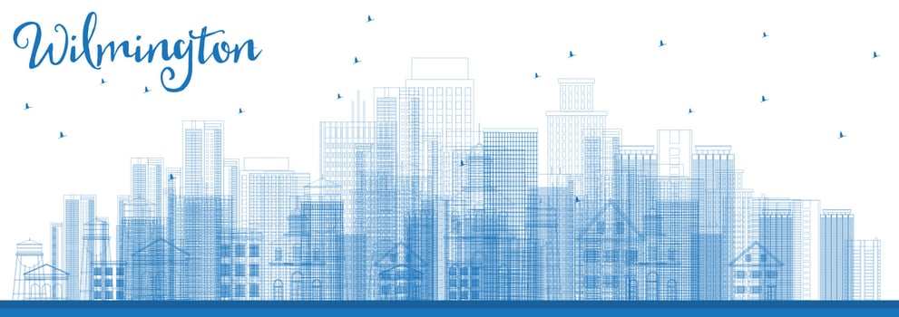Outline Wilmington Skyline with Blue Buildings. vector