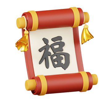 Scroll paper isolated. Chinese new year elements icon. 3D render. Text Lucky png