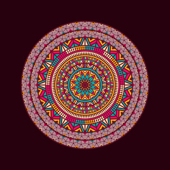 Colorful floral decorative mandala design on black background vector