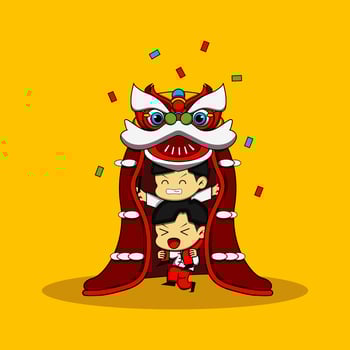 Vector illustration chinese lion dance cute character