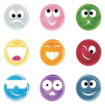 Set of cheerful and sad smiles. A vector illustration