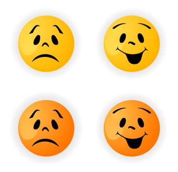 Set of cheerful and sad smiles. A vector illustration