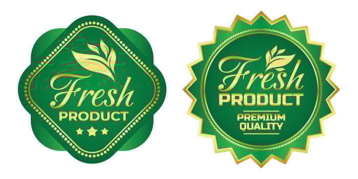 Fresh product organic natural herbal badge logo vector with green and gold color for product label