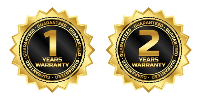 1 and 2 years warranty guaranteed badge logo vector with black and gold color for product label