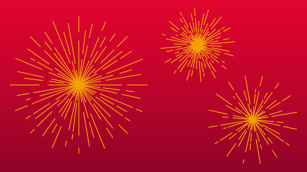 Shiny fireworks on red background. Vector stock illustration. EPS 10.