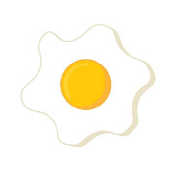 Fried egg and york isolated on white background.Breakfast egg.Food and menu for cafe or restaurant.Sign, symbol, icon or logo isolated.Flat design.Cartoon vector illustration.Doodle.Graphic.