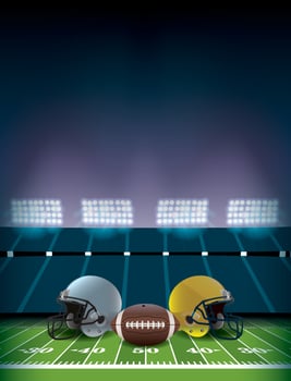 American Football Field Stadium with Helmets and Ball Illustration vector