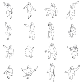 Gibbon icons set vector outline