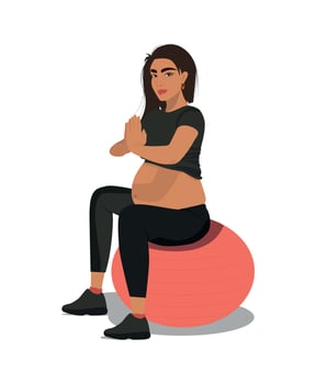 Pregnant girl leads an active lifestyle goes in for sports and yoga vector