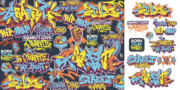 A set of colorful or vibrant graffiti art stickers. Street art theme, urban style for T-shirt design, graffiti design for wallpaper, wall art or print art designs. vector
