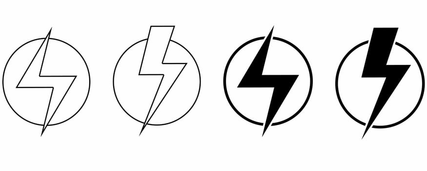 outline silhouette Lightning bolt icon set isolated on white background vector