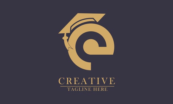 letter e with graduation cap educational icon and logo vector