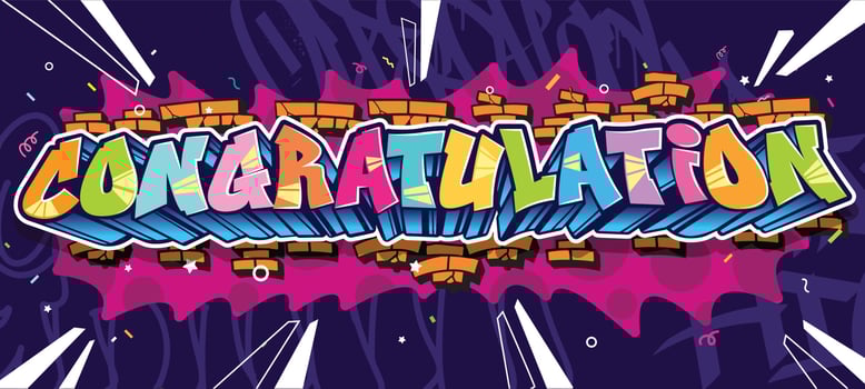 Congratulation greeting design in graffiti art style. Street art urban theme. Colorful design illustration for wall art, background, poster and invitation. vector