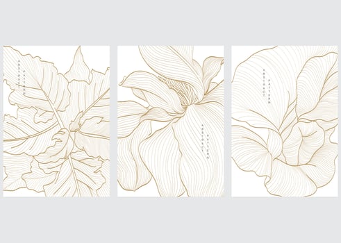 Art floral background with hand drawn line pattern vector. Abstract natural elements with banner in vintage style. vector