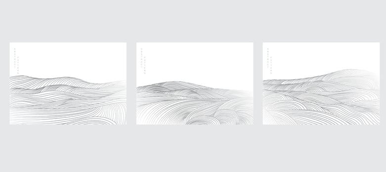 Abstract landscape background with line pattern vector. Natural art banner with grey texture design in vintage style. vector