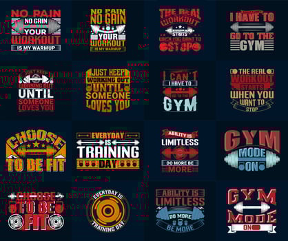 motivational quotes for workout T-shirt Design, Gym-Fitness T-shirt Design Bundle vector