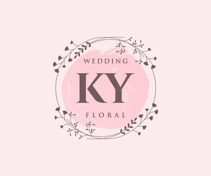KY Initials letter Wedding monogram logos template, hand drawn modern minimalistic and floral templates for Invitation cards, Save the Date, elegant identity. vector