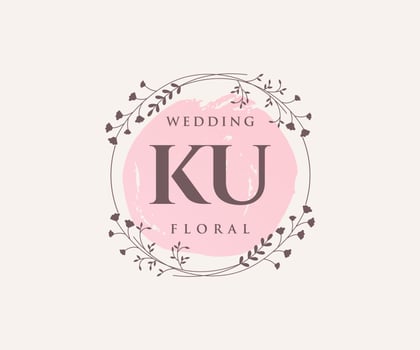 KU Initials letter Wedding monogram logos template, hand drawn modern minimalistic and floral templates for Invitation cards, Save the Date, elegant identity. vector