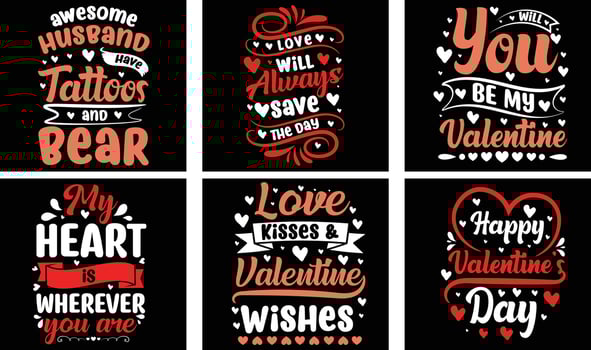 Valentine's day T-shirt Design Bundle. Valentine's day Vector Graphics. Valentine's day Typography t shirt design