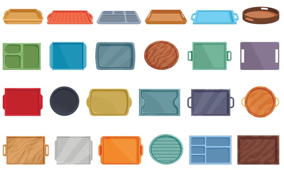 Meal tray icons set cartoon vector. Kitchen food vector