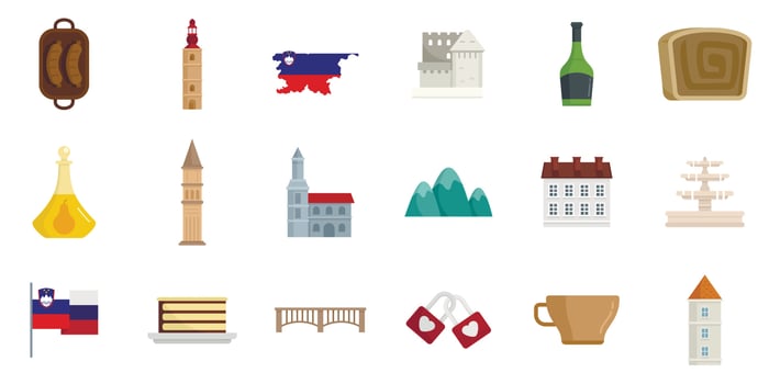 Slovenia icons set, flat style vector