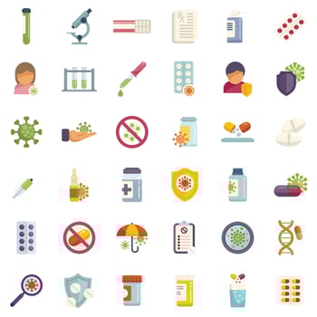 Antibiotic resistance icons set flat vector. Immune drug vector