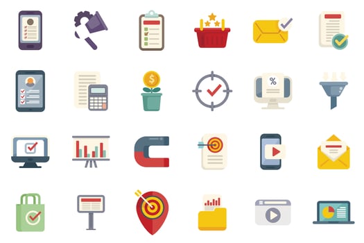 Marketing filled icons set flat vector. Direct sales vector