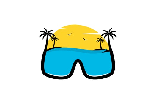 vector illustration of a beach with sun in the morning
