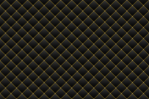 Dark luxury upholstery with golden beads and border vector background. Quilted leather texture premium pattern.