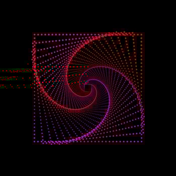 Pink and red dotted spiral vortex square vector. Squarish swirl pattern dots logo design. vector