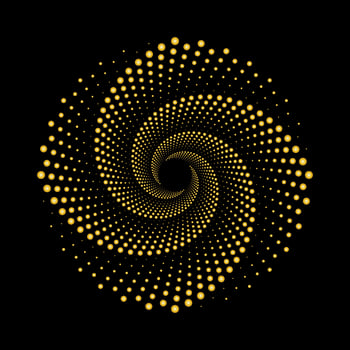 Luxury golden dotted spiral vortex circle vector template. Circular gold dots swirl pattern logo symbol.