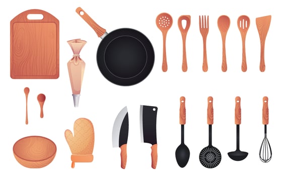Realistic set of kitchen utensils vector