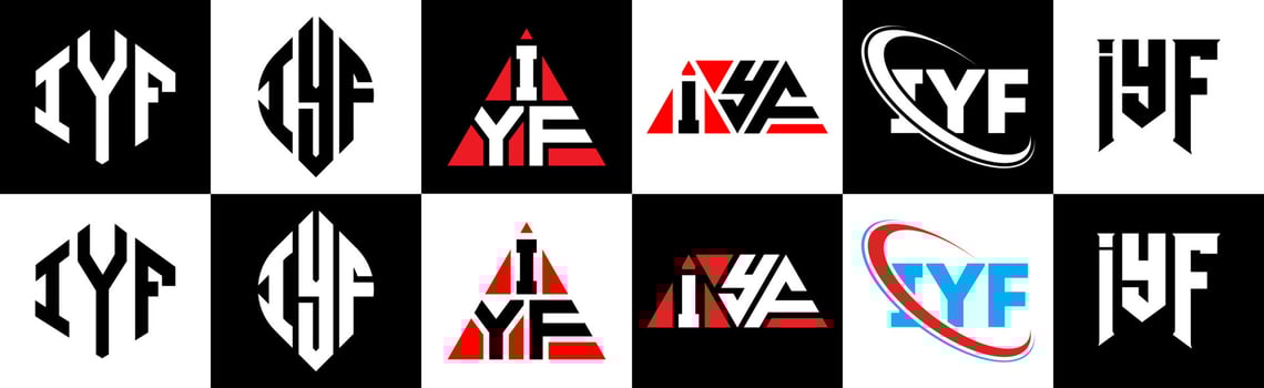 IYF letter logo design in six style. IYF polygon, circle, triangle, hexagon, flat and simple style with black and white color variation letter logo set in one artboard. IYF minimalist and classic logo vector