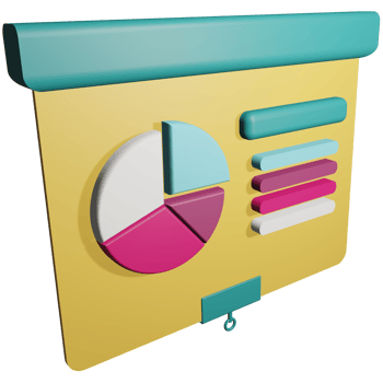 business presentation showing pie chart, 3d illustration of business development in presentation png