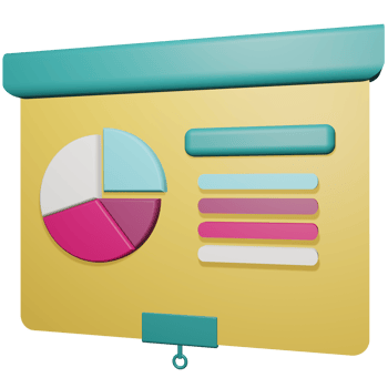 business presentation showing pie chart, 3d illustration of business development in presentation png