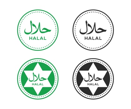Halal food label collection round style. Halal logo design vector