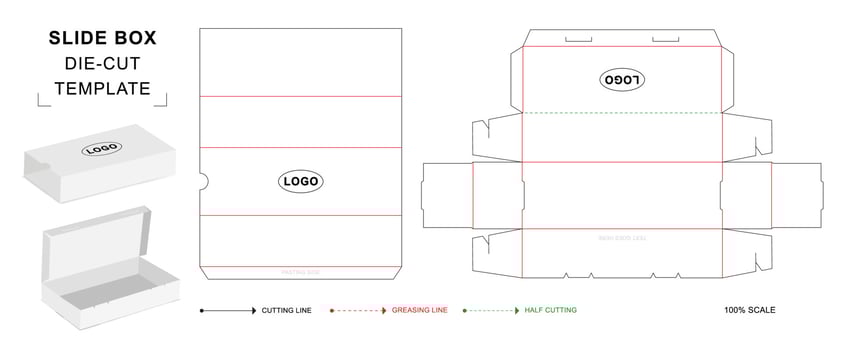 Slide box packaging die cut template vector