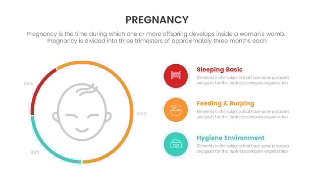 baby things circle percentage for pregnant or pregnancy infographic concept for slide presentation with 3 point list vector
