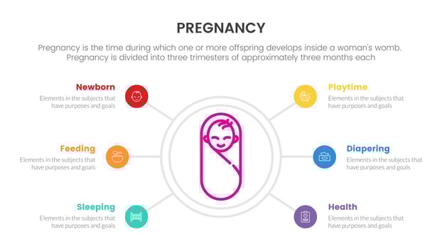 newborn things baby for pregnant or pregnancy infographic concept for slide presentation with 6 point list vector