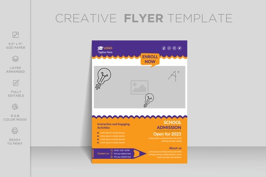 School admission flyer design template. Back to school admission social media post or back to school web banner template or square flyer poster, School admission social media post. vector