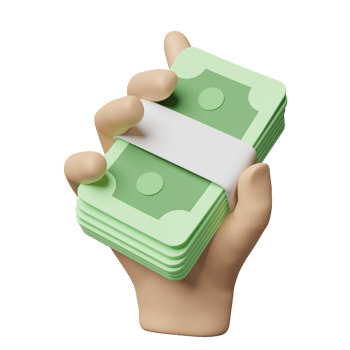 3D cartoon hands holding banknote icons isolated. quick credit approval or loan approval concept, 3d render illustration png